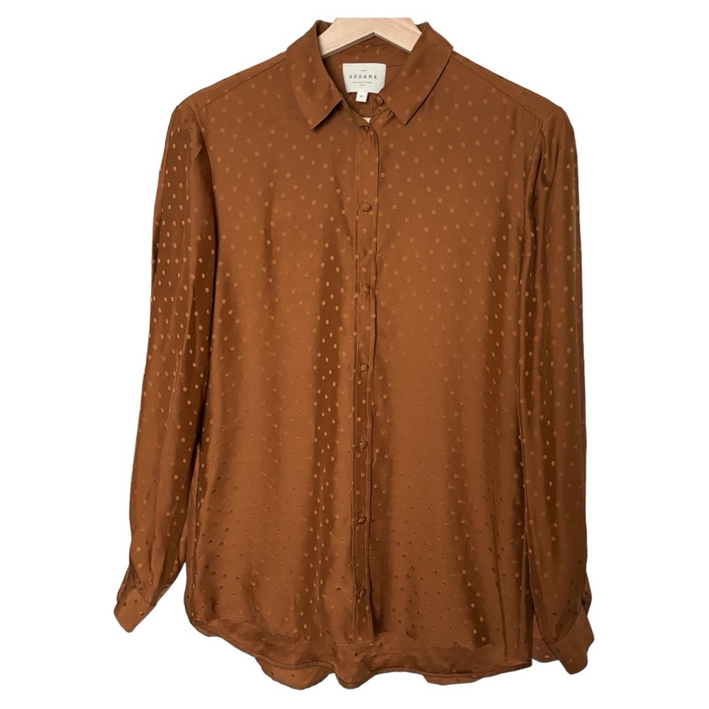 Sezane silk blouse size 34 FR, 2 US. Lovely rust color for autumn.